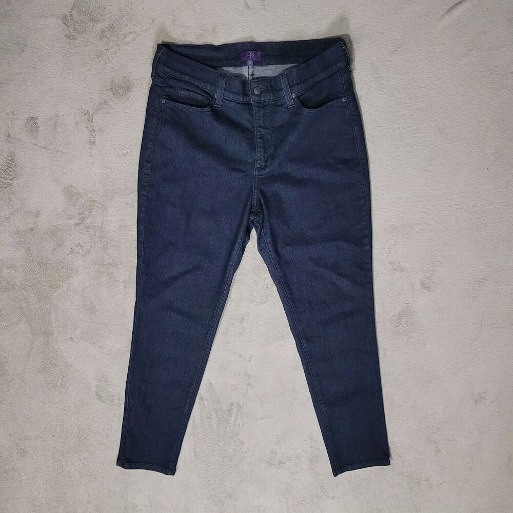 Nydj Lift Tuck Slim Straight Fit Jeans Dark Washed Blue Sz 10